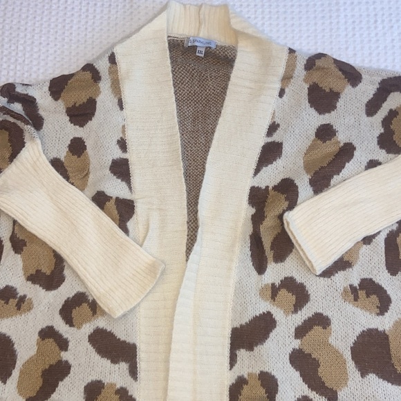 NEW! Cream Tan Brown Leopard Open Cardigan Sweater S L 1X 2X - Picture 7 of 12